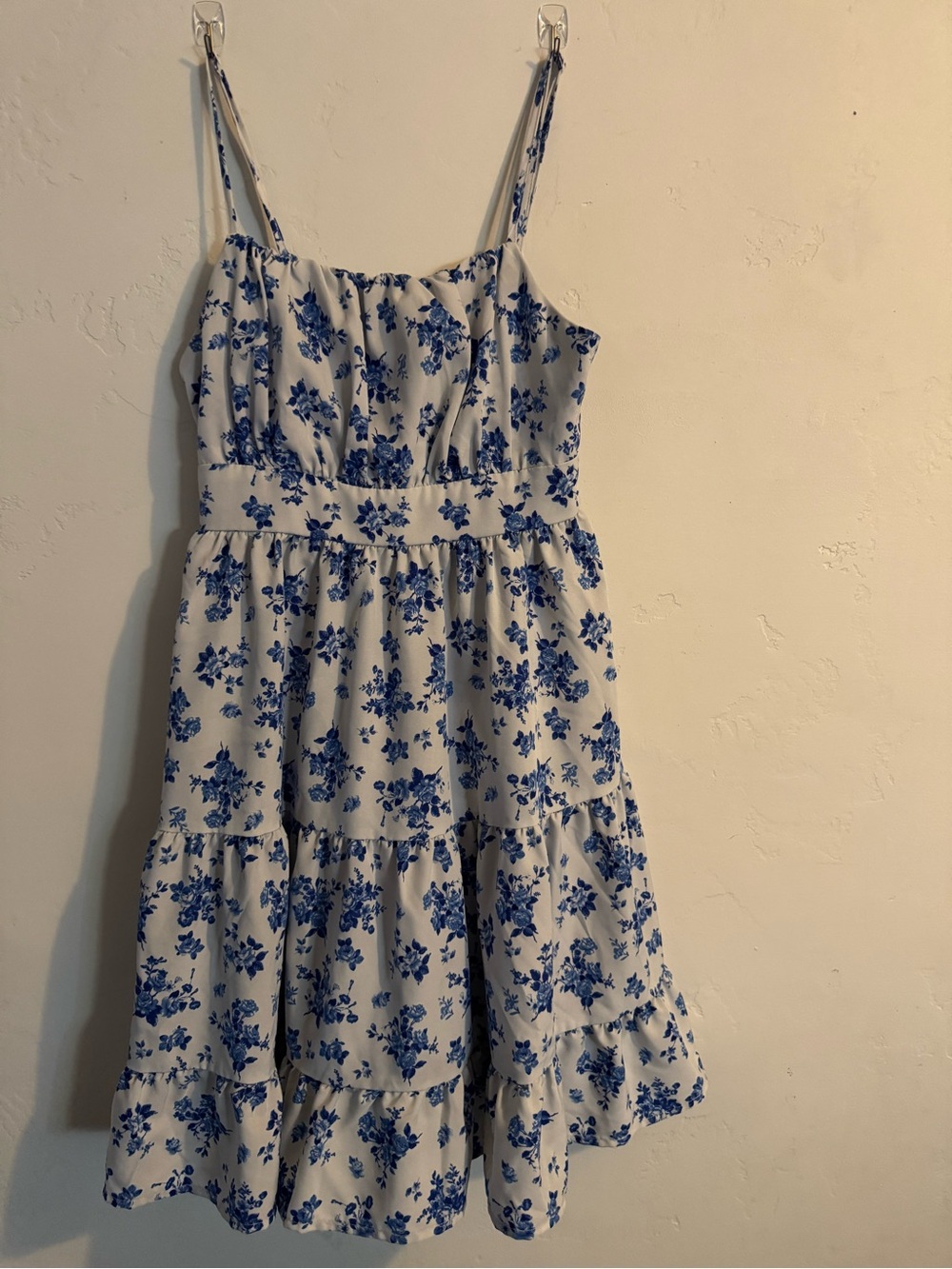 White Sundress with Blue Floral Print